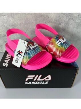 FILA Beyond Evo Tie-Dye Slide Sandals INFANTS SIZE 9 Hot Pink Girls Summer NEW